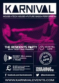 The Party continues on. Karnival's monthly event returns to The Deaf Institute on Friday 5 April with Ronny Gill from the Micron crew and Karnival's resident Tacet.
